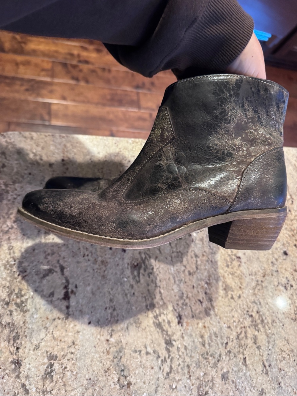 Diba Brown Distressed Leather Ankle Booties